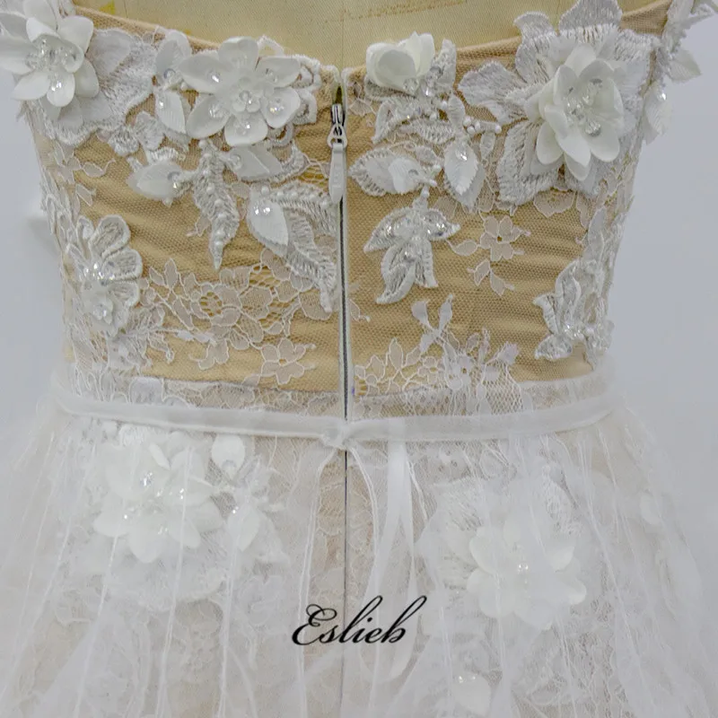 

Eslieb 2020 New Arrival Champagne Mermaid Wedding Dress 3d flower crystal Wedding dresses Bridal Gowns Vestido de Noiva Beach