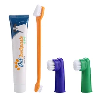 4pcs pet dog cat toothbrush toothpaste set dental care tool dual headed toothbrush finger brush pet dogs supplies