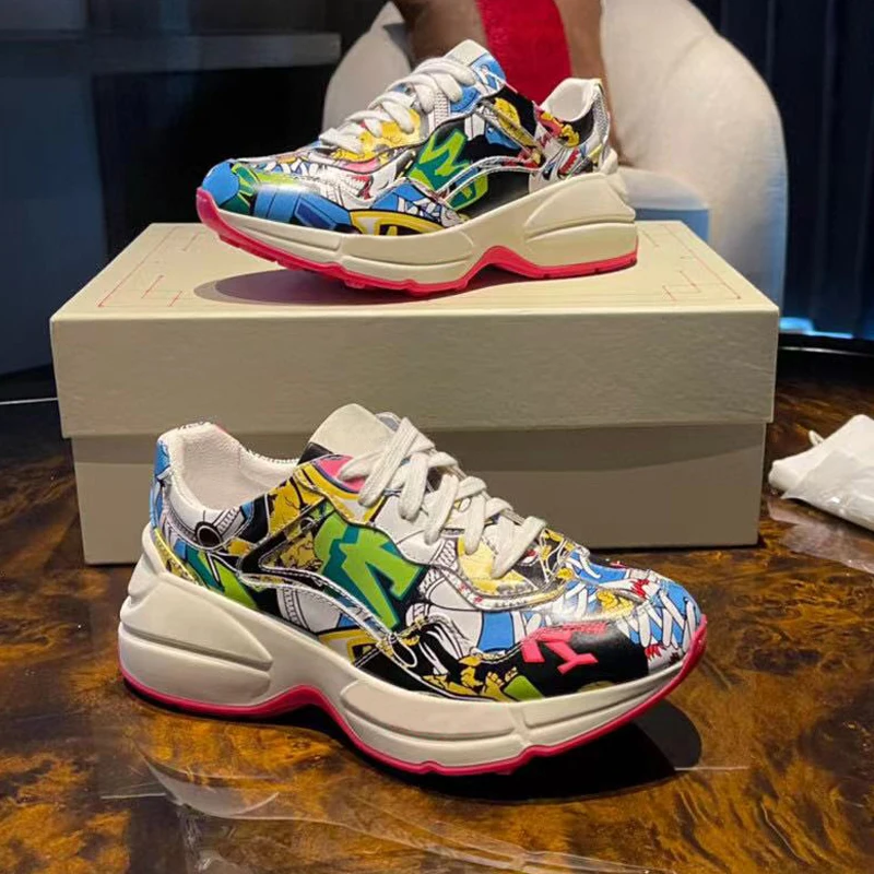 

New Arrival Alexander Couple Sneakers Street Style Mens Excellent Graffiti Leather Fashion Platform Casual Shoes Ladies