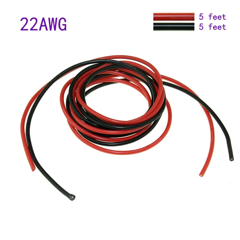 2 м Силиконовый каучуковый кабель 1 (1 красный + черный) 16AWG 18AWG 20AWG 22AWG 24AWG Красный