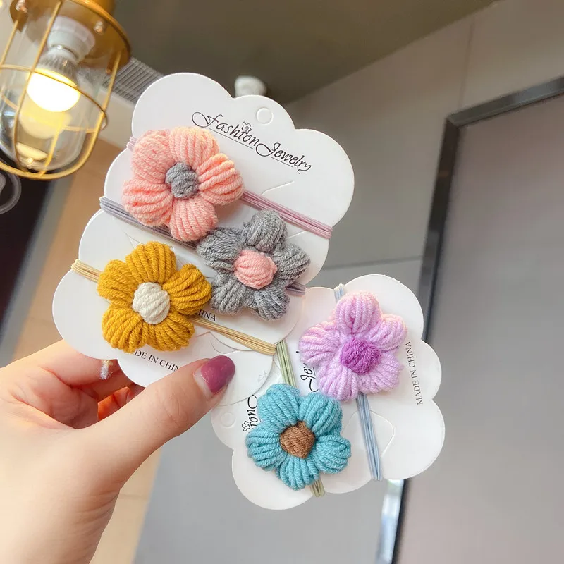 

Colorful Wool Flower Cartoon Elastic Hair Band Korea Hair Accessories For Girls Handmade Hair Tie Head Band Rubber Band