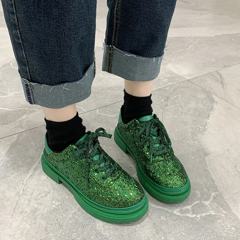 Женские кроссовки с золотыми блестками блестящие Блестящие модные Лоферы туфли