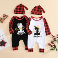 baby boy new year letter print rompers jumpsuits with beanie hat 0 18m newborn infant toddler festival holiday costume outfits