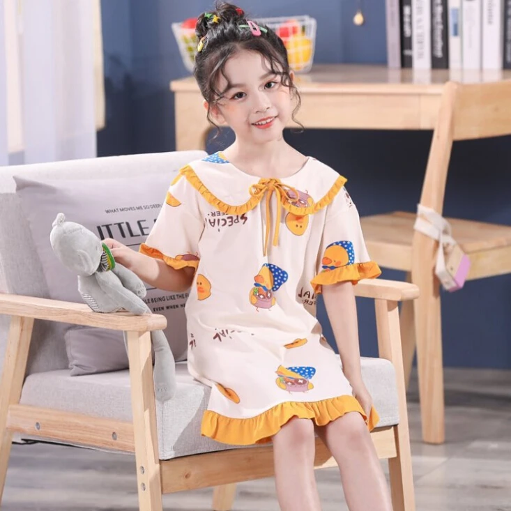 Летняя Детская ночная рубашка для маленьких девочек с коротким рукавом