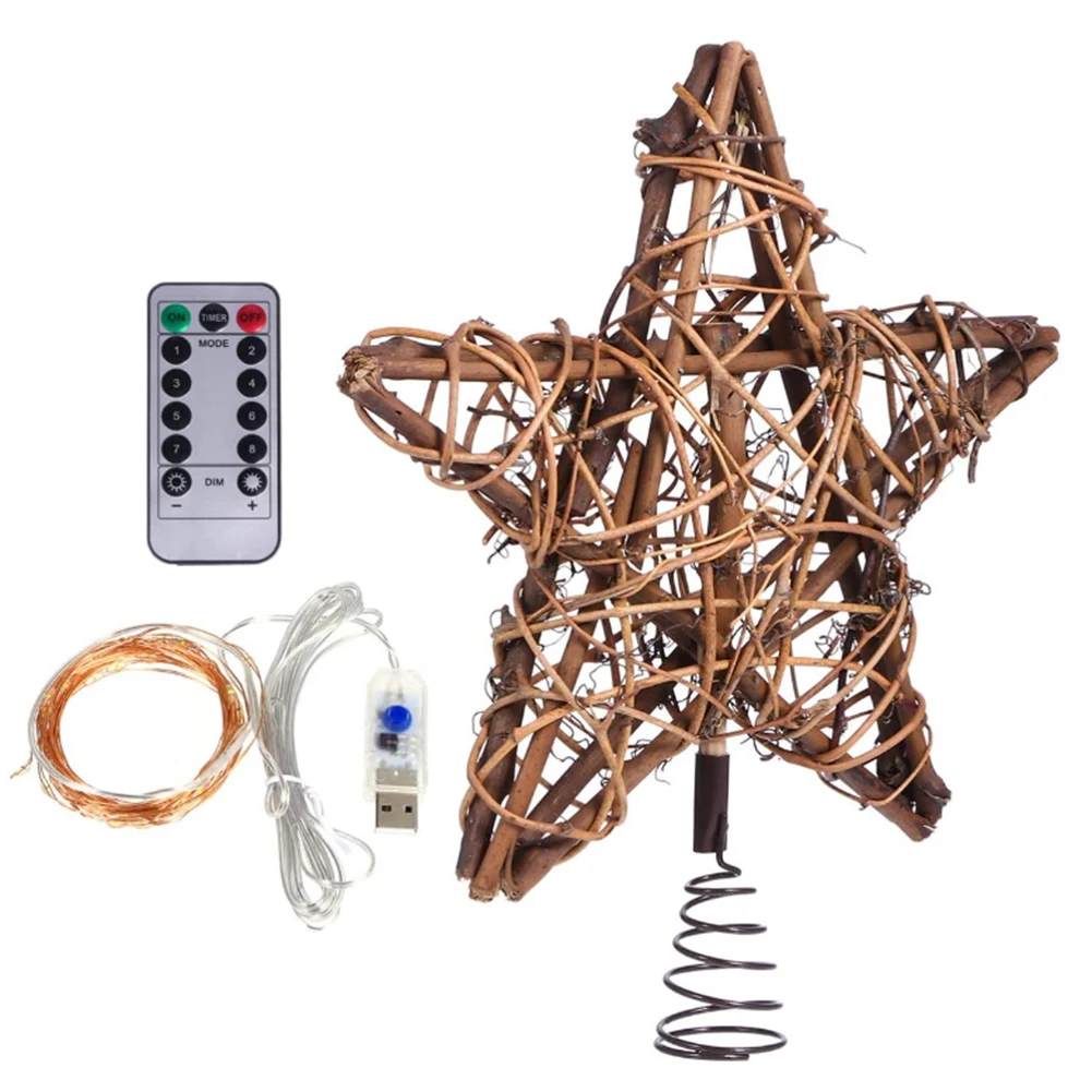 

LED Remote Control Christmas Tree Vine Tree Top Star Copper Wire String Light Durable Wire String Light Decoration