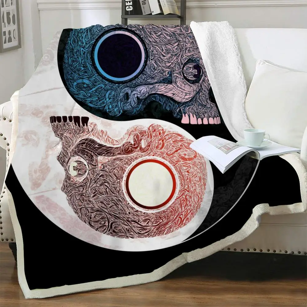 

NKNK Skull Blanket Yin And Yang Blankets for beds Skeleton Plush Throw Blanket Funny Bedspread for bed Sherpa Blanket New