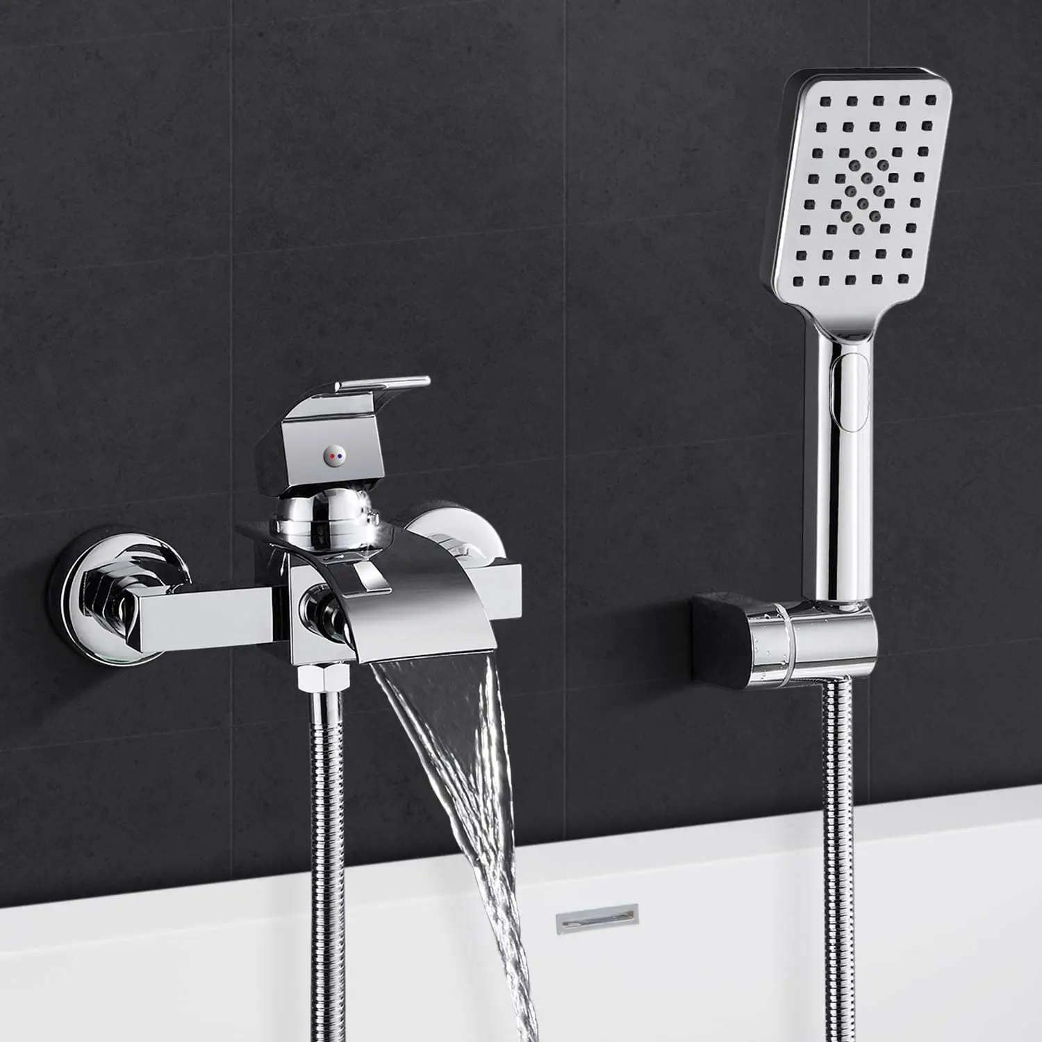 

Wall Mounted Bathtub Faucet Two Function Chrome Shower Mixer Brass Body Cold and Hot Bathroom Tap