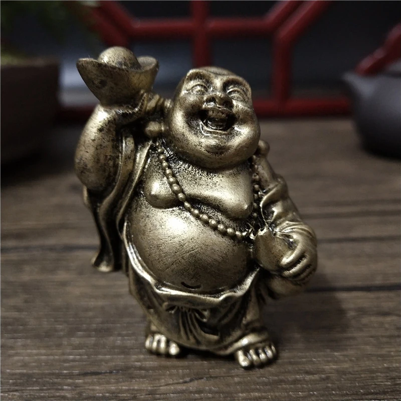 

Bronze Color Laughing Buddha Statue Ornaments Resin Home Decoration Feng Shui Wealth Maitreya Buddha Sculpture Figurines Statues