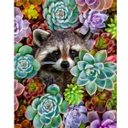 Алмазная картина DUTEY с изображением животных, растений-суккулентов, квадратная круглая Алмазная вышивка, милый енот, мозаика для домашнего декора