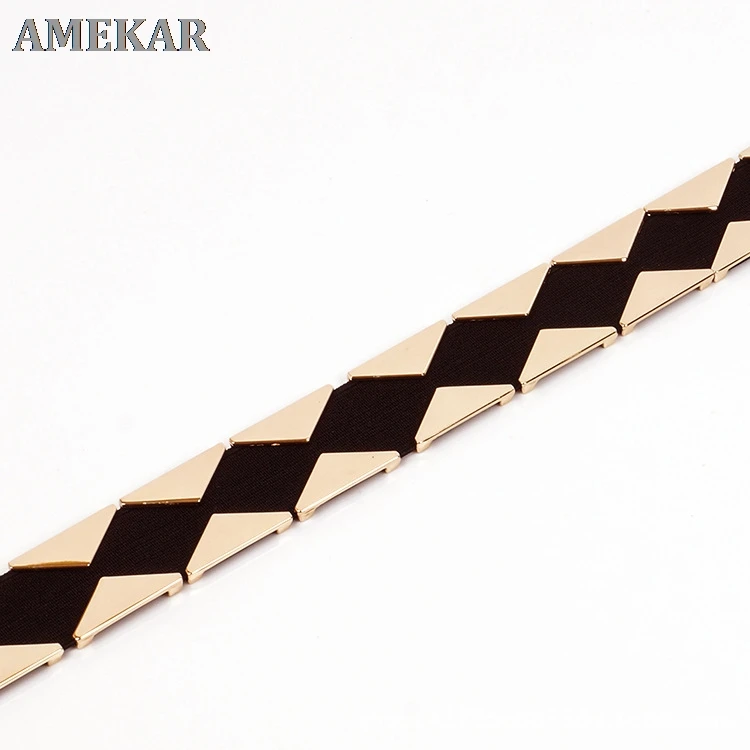 

High Fashion Geometric Elastic Fabric Metal Female Belts For A Dress Designer Brand Luxury Women Waistband for Jeans and Skirt