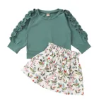 Комплект одежды для новорожденных девочек, однотонный топ с оборками + юбка с цветочным принтом, на возраст 6, 9, 12, 18, 24 месяцев, 2020