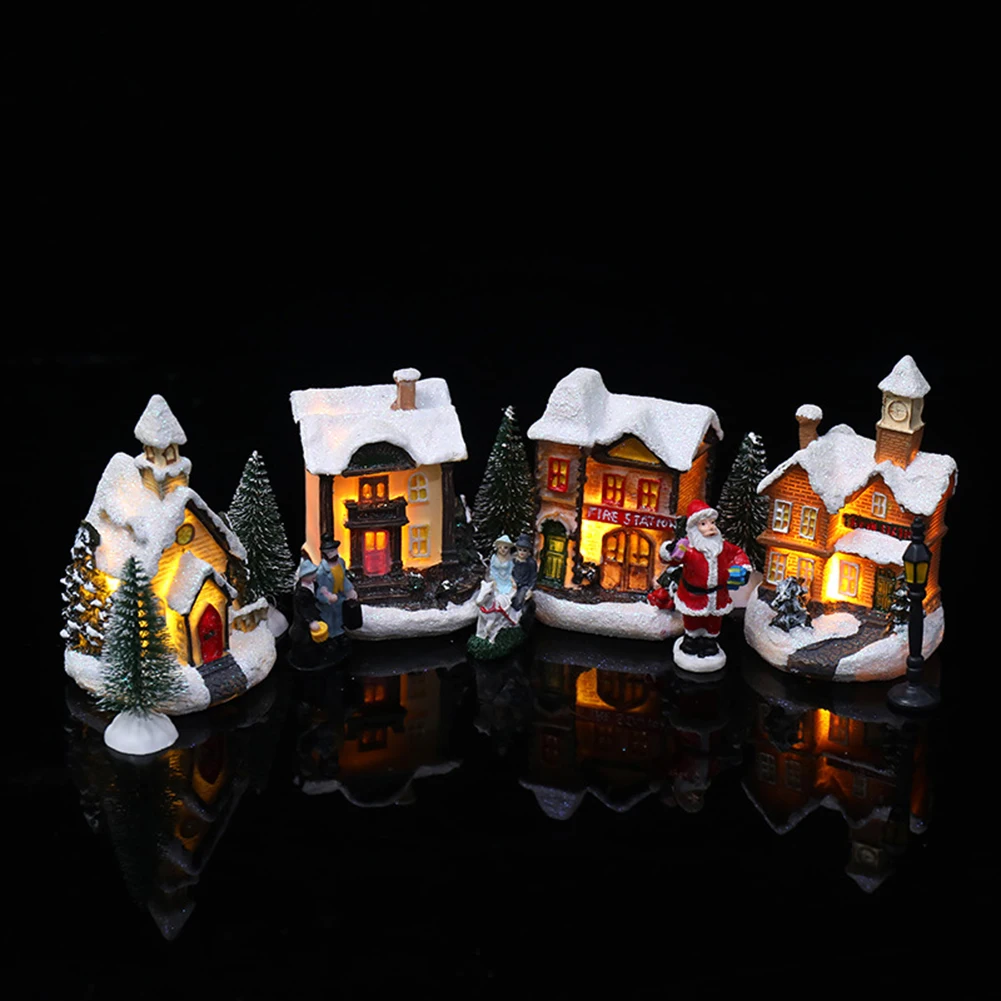 

Christmas Village House with Light Merry Christmas Decorations LED Lighted Village House Art Craft New Year Decoration