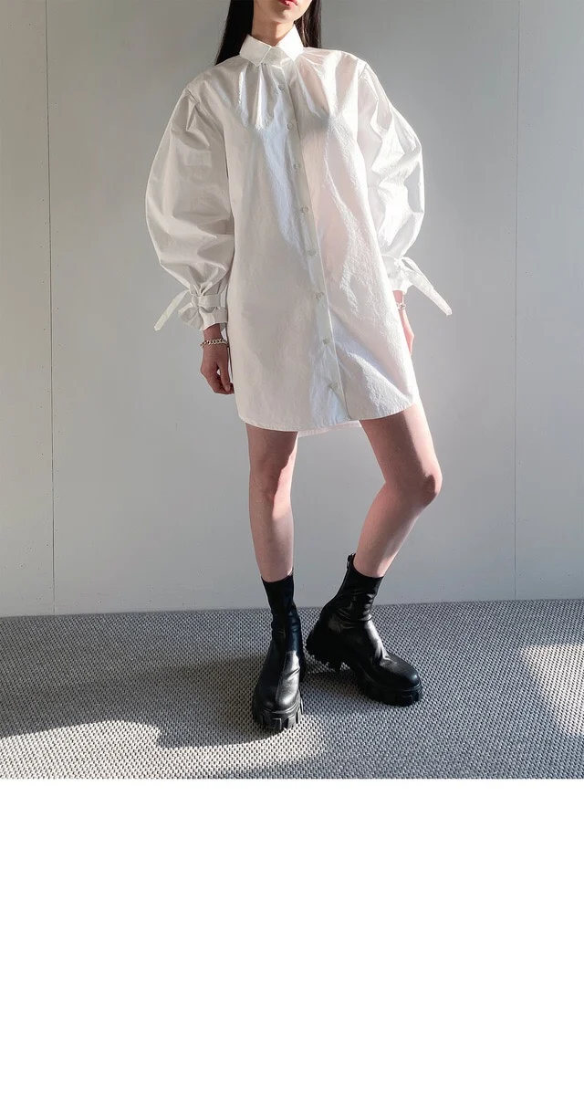 

ZCSMLL simple lapel women blouses single-breasted loose solid color lantern sleeve mid-length shirt female Korea 2021 summer
