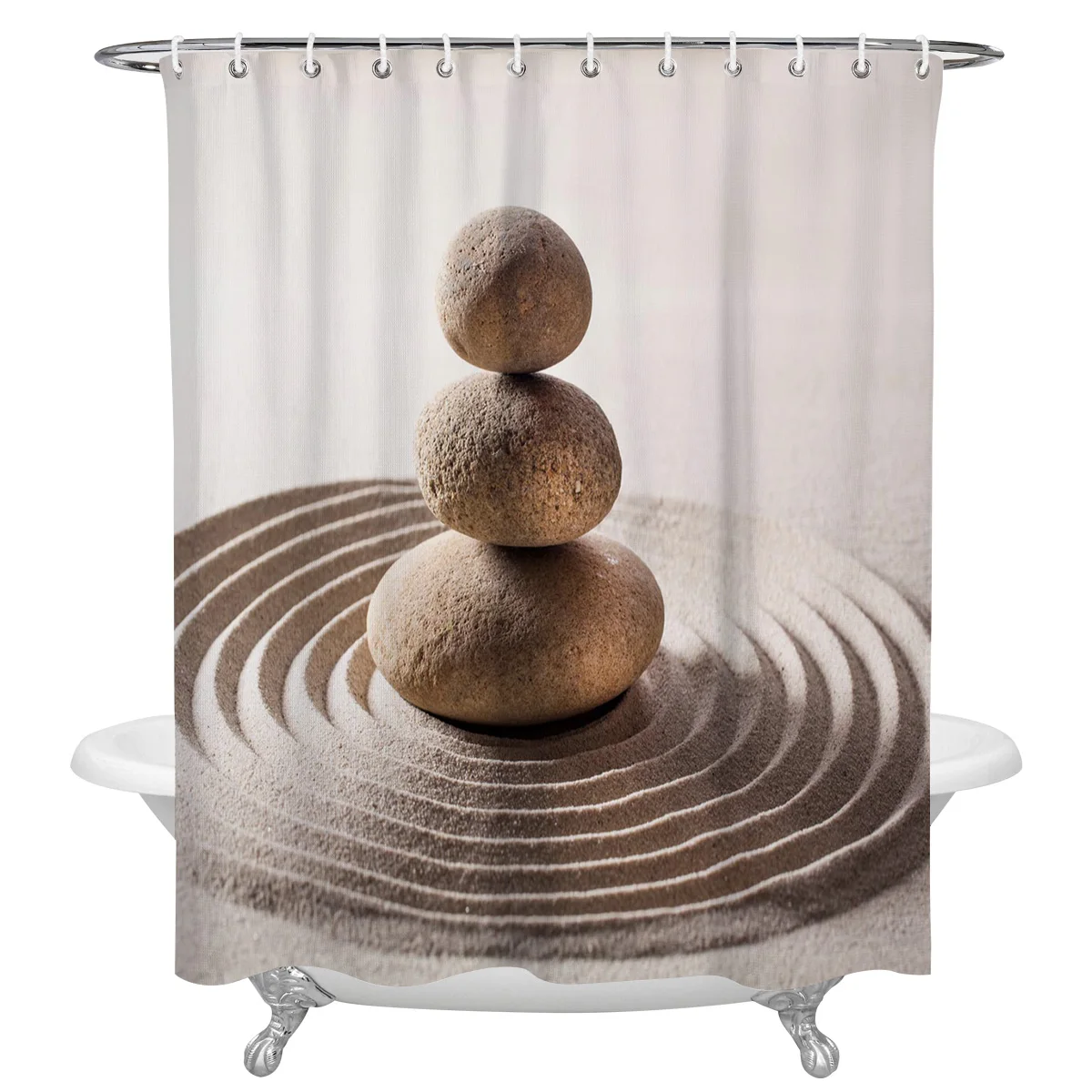 

Stones Vortex Circle Sand Waterproof Shower Curtain Home Bath Decorative Polyester Fabric Bathroom Curtain with Hooks