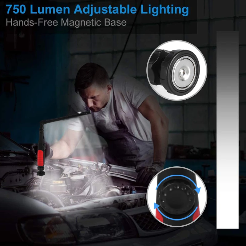 Rechargeable LED Work Light Foldable Flashlight Cordless Portable Magnetic COB Lights Inspection For Garage | Освещение