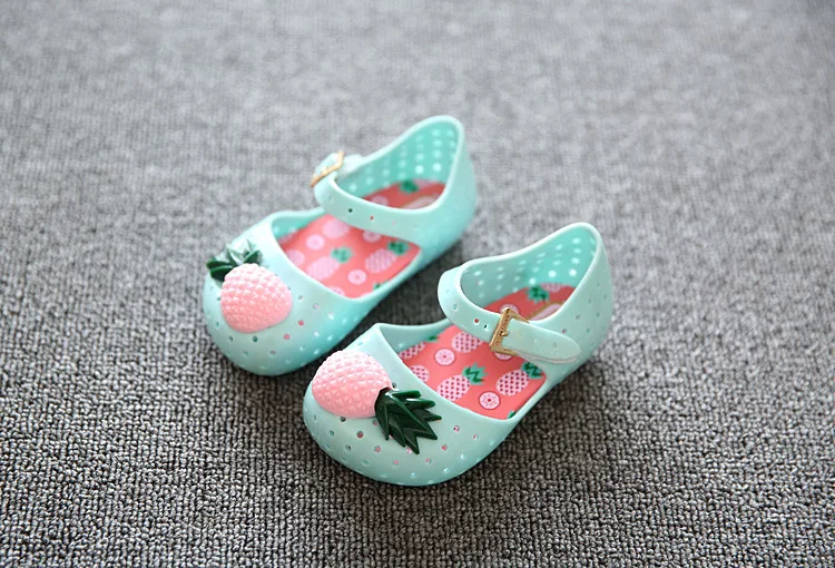 Mini Melissa/Женская обувь; Новинка года; детская обувь с дырками, украшенная фруктами; нескользящая прозрачная обувь; обувь для девочек из ПВХ на резиновой подошве