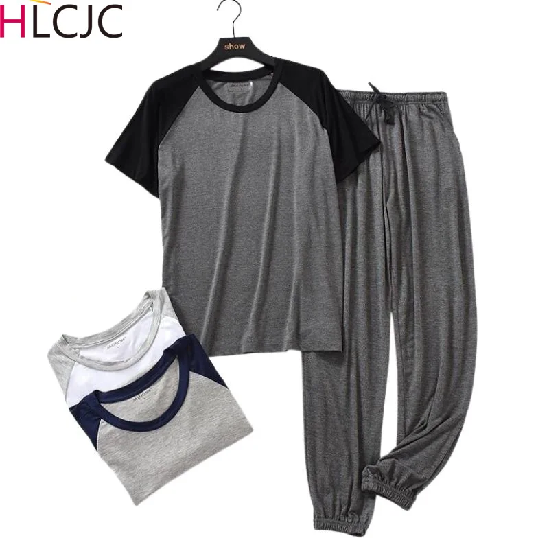 

2021 Men's Modal Pajamas Large 2PCS Sleepwear Short Sleeve Pajama Sets Casual Sleep&Lounge Pyjamas Plus Size L-4XL Pijama Mujer