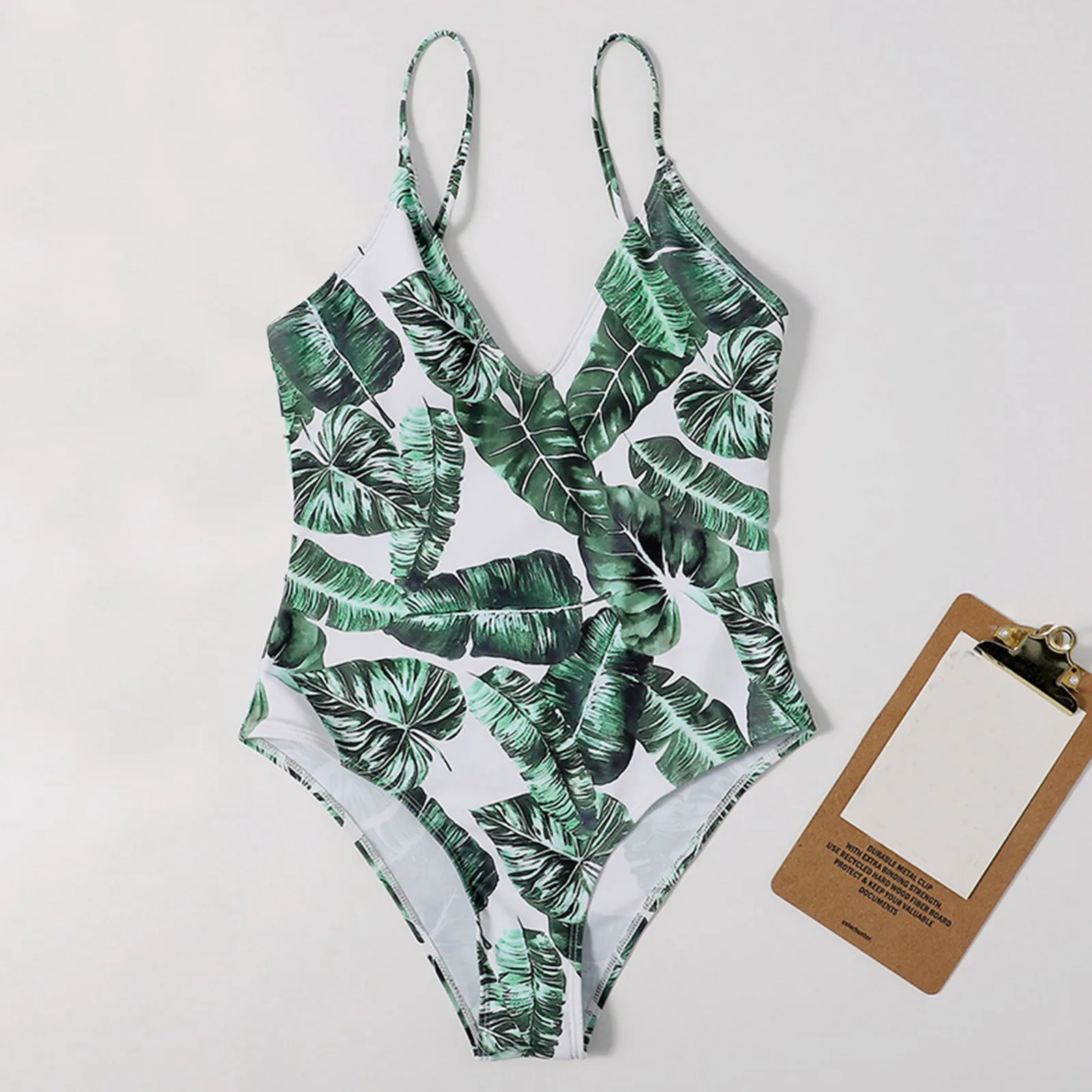 

Prairie Style V-neck Women's Sexy Straps Bikini Set Beach Floral Leaf Print One Pieces Swimsuits Swimwear Backless High Quality