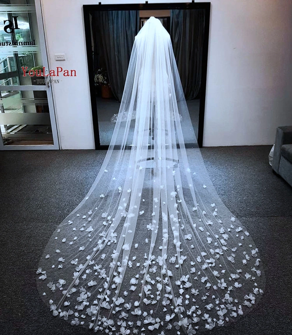 

YouLaPan V20 Cathedral Wedding Veil with Comb Luxury Wedding Veil Bridal Veil with Flowers Ivory White Long Wedding Veil