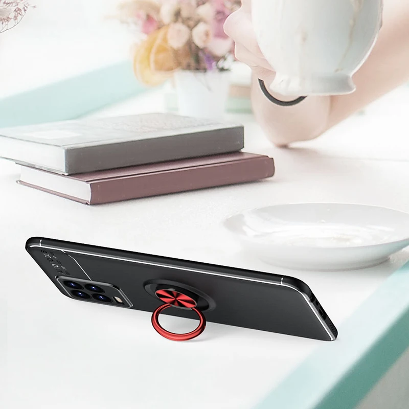 For Realme 8 Case Ring Holder Soft Matte Silicone Shockproof Back Cover Phone Case For Realme8 Realme 8 Pro 4G