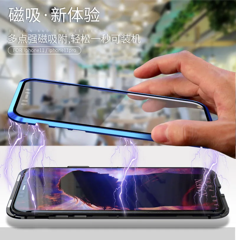 Двойной чехол из закаленного стекла для iPhone 11 Pro Max чехол с металлической рамкой Магнитный противоударный чехол для iPhone 11 Pro Max Shell