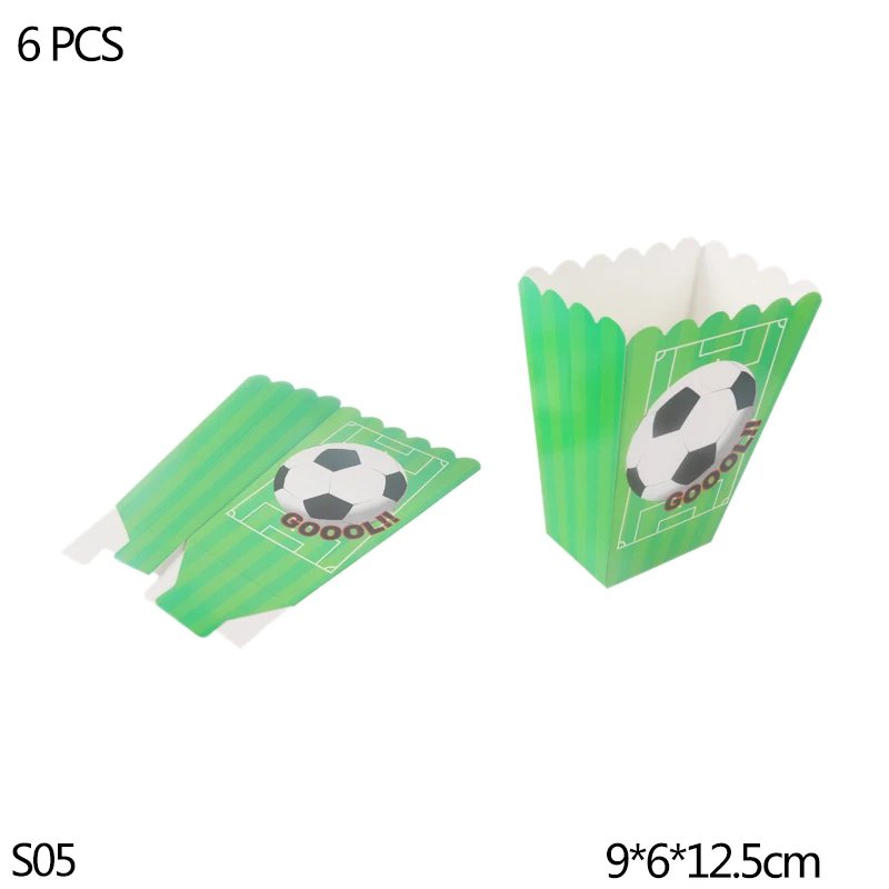 S05-6pcs popcorn box Футбольная тематическая вечеринка, Набор Декоративной посуды, бумажные тарелки и стаканы, салфетка, конфетный мешок, коробка для детского душа, принадлежности для дня рождения - Цвет: S05-6pcs popcorn box