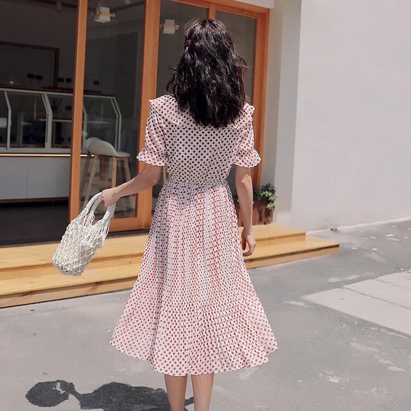 Платье женское шифоновое в горошек модное винтажное повседневное