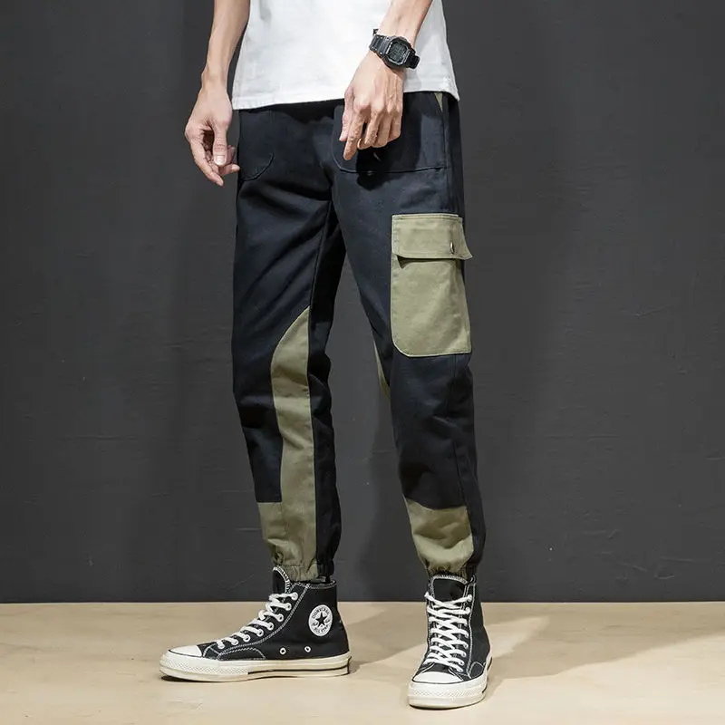 

2021 Patchwork Pockets Cargo Harem Pants Mens Hip Hop Casual Jogger Tatical Trousers Harajuku Streetwear Male Pants