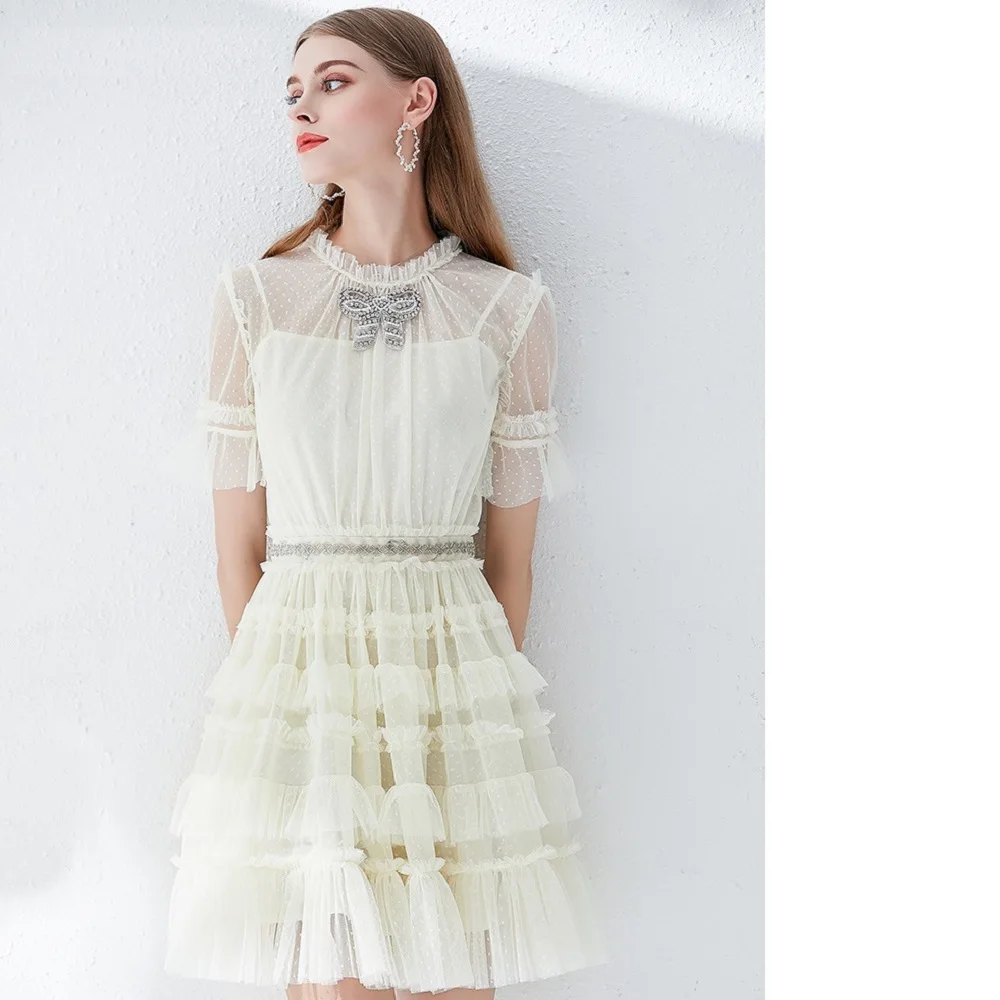 Женское облегающее Сетчатое платье во французском стиле с бантом летнее 2020