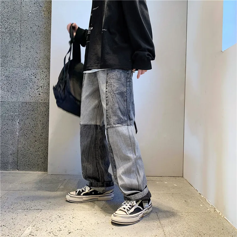 Korean Style Straight Jeans Fashion Men's Denim Wide-leg Pants 2023 Spring Autumn Streetwear Denim Cargo Pant Harajuku Male