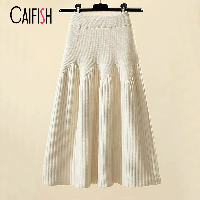 

CAIFISH Autumn Winter Fashion Knitted Skirts Loose Warm High Waisted Women Skirt Office Lady A-Line Skirt Korean Style QT1226