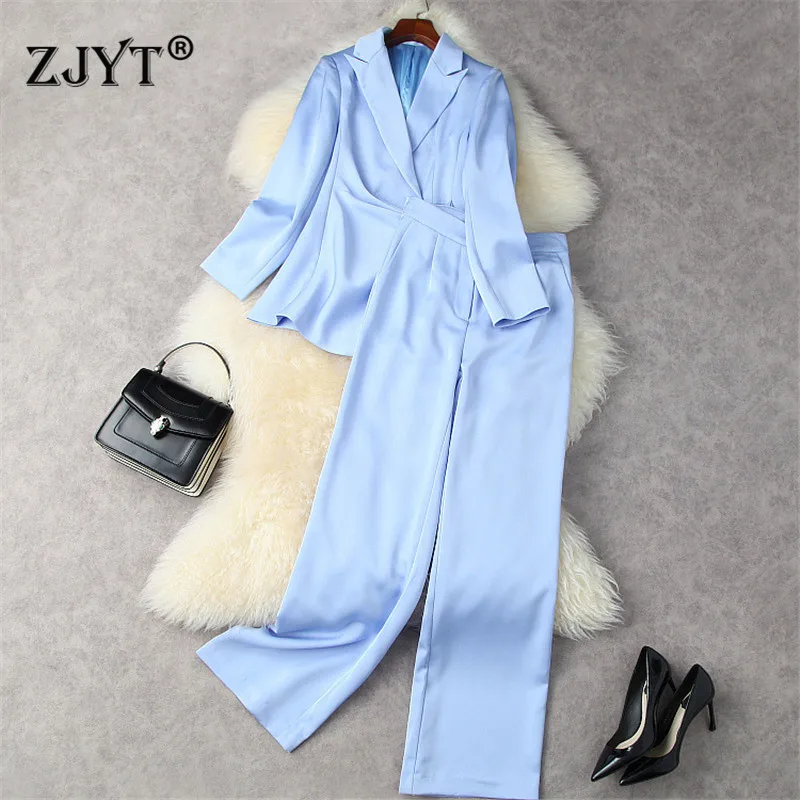 

Autumn Fashion Women's Office Trousers Suit Elegant Lady Business Formal Two Piece Outfit Solid Long Sleeves Blazer Pants Set