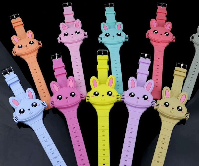 Lovely Rabbit Cartoon Children Watches Flip Cover Rubber Electronic Kids Watch for Boy Student Girls Clock Reloj Infantil Saati | Наручные