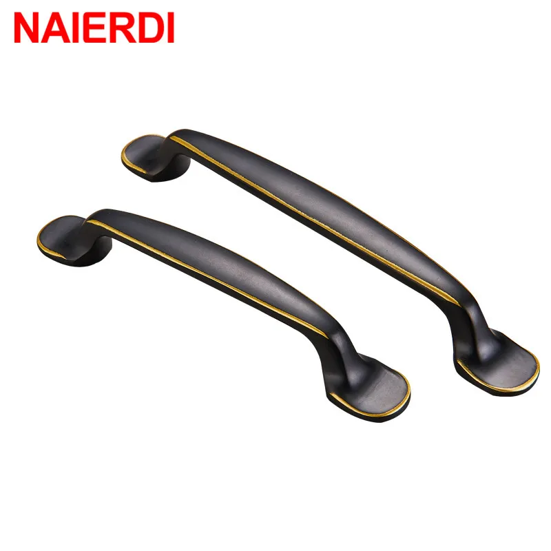 NAIERDI твердые черные ручки шкафа из цинкового сплава Европейский стиль кухонные
