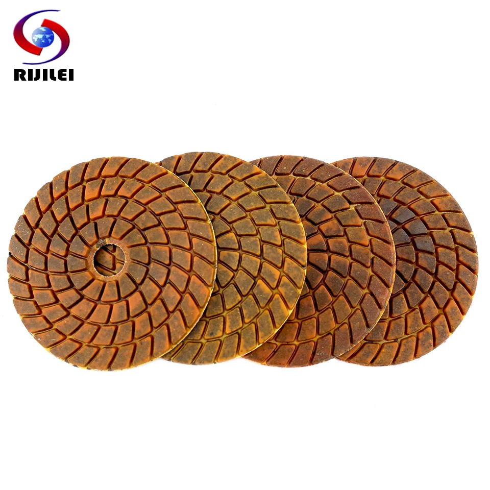 RIJILEI 4PCS 4 Inch Super Diamond Polishing Pads 100mm Wet Copper Bond Polishing Pad for Granite Marble Stone Grinding Disc ZL10