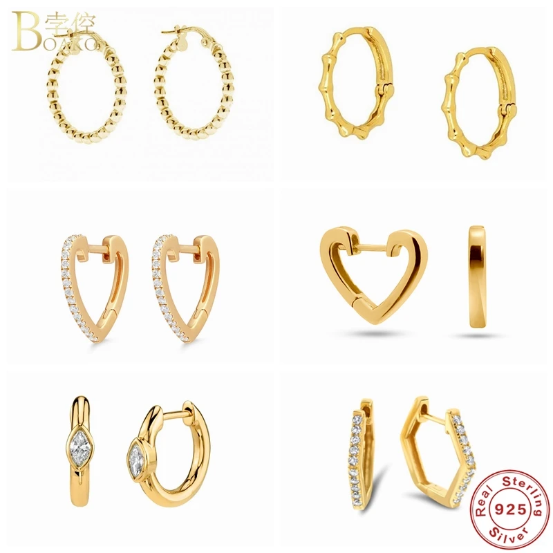 

Boako S925 Sterling Silver Love-Heart Crystal Hoop Earrings Middle Circle Huggies Earring for Women Piercing Pendientes Jewelry