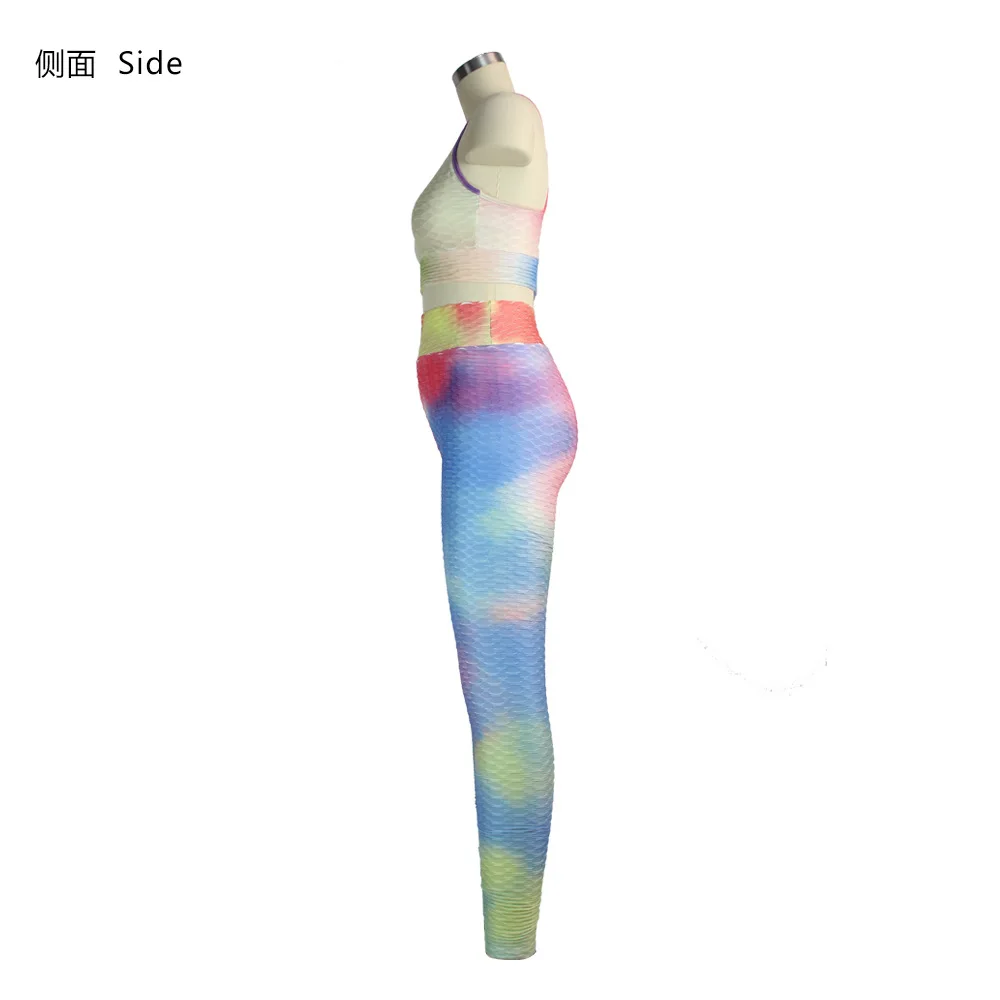 Summer new casual tie dye print sports two piece suit fashion slim fit o-neck sleeveless suspender vest and trousers women's set |