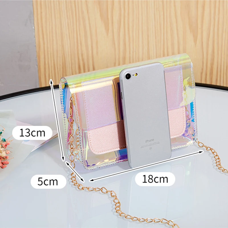 Laser Transparent PVC Shoulder Bags Women's Small Totes Handbag Chains Messenger Bag Female Ladies Clutch Beach Lady Purse |