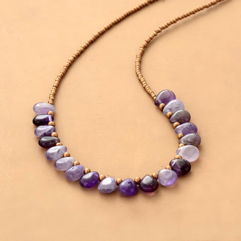 Новое поступление 4Unik фиолетовые аметисты семена бисер короткое ожерелье Модные