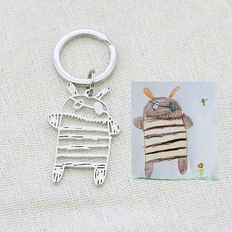 Personalized Kids Cartoon Necklace Keychains Kids Art Necklace Personalized Necklace Jewelry Christmas Gift For Kids