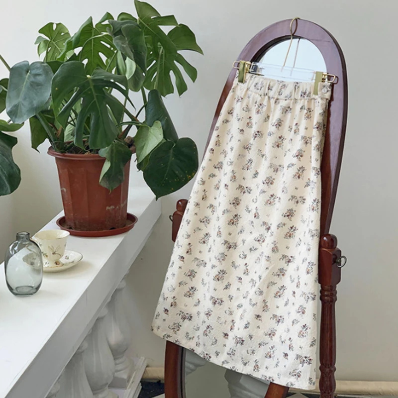 

APXIVI Ladies Floral Skirt Retro Korean Style Mid Length Skirt Women High Waist Casual Chic Dress Lady Aesthetic Fashion Clothes