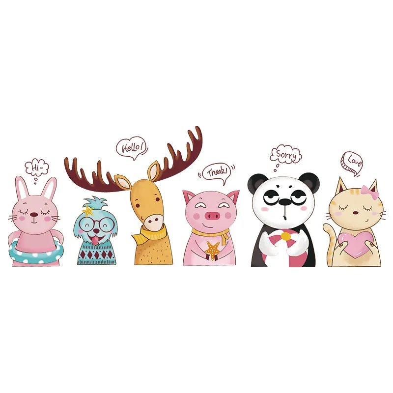 Kawaii наклейки на стену с изображением животных лося панды кошки прикроватные для