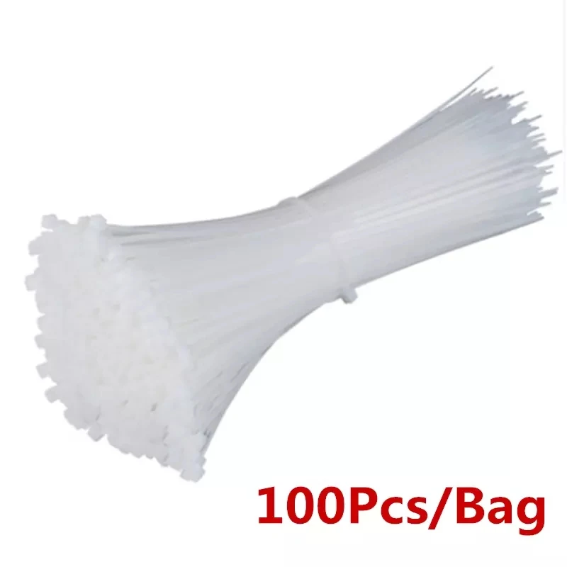 

Self-locking plastic nylon tie 100 PCS black and white cable tie fastening ring cable tie zip wraps strap nylon cable tie