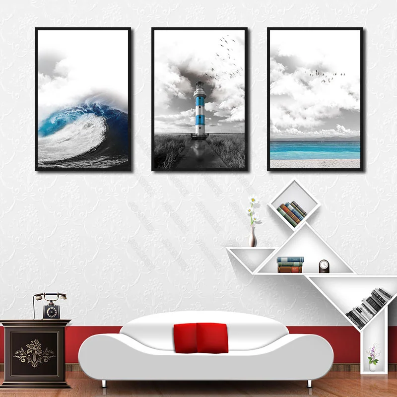 

Modern painted sea tide sea view cloud light background living room decoration poster wallpaper furniture art decorative