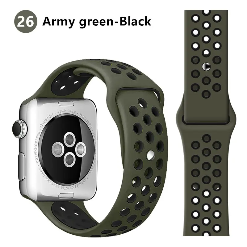 Cargo Khaki 26 Ремешок для apple watch band 44 мм 40 мм apple watch 5 4 3 2 iwatch band 42 мм 38 мм спортивный силиконовый браслет correa аксессуары для часов - Цвет ремешка: Cargo Khaki 26
