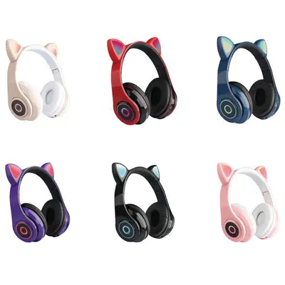 

LED Cute Cat Ears Bluetooth-compatible5.0 Wireless Headphones Gaming Headset Colorful Headset With Mic Best Gift For Kids Adults