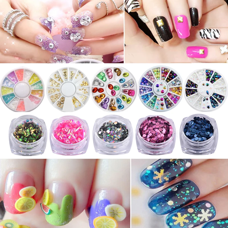 

Nail Art Rhinestones for Nails Crystal Stone Mix Size DIY Manicure Nail Tips Design Decorations Glitter Sequins UV Gel Polish