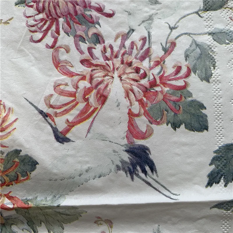 20 vintage napkin paper elegant tissue red flower chrysanthemum bird Crane handkerchief decoupage wedding birthday party decor | Дом и сад