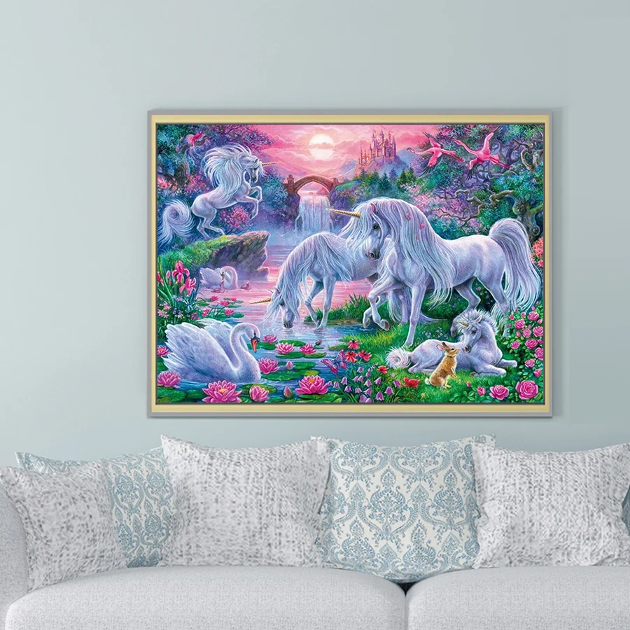 5D DIY Алмазная картина Полный Круглый бисер вышивка &quotпарк единорогов&quot мозаика