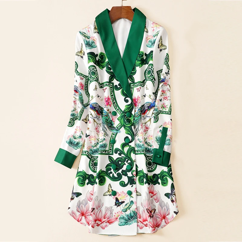 

Pastoral Chic Women's Trench Floral Butterflies Print Overcoats Double Breasted Notched Long Sleeve Coats Outerwear